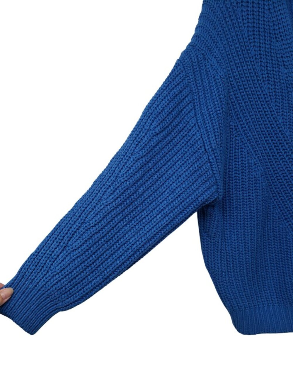 Maeve Anthropologie Blue Chunky Knit V Neck Sweater Oversized Relaxed Cerulean - Picture 6 of 12
